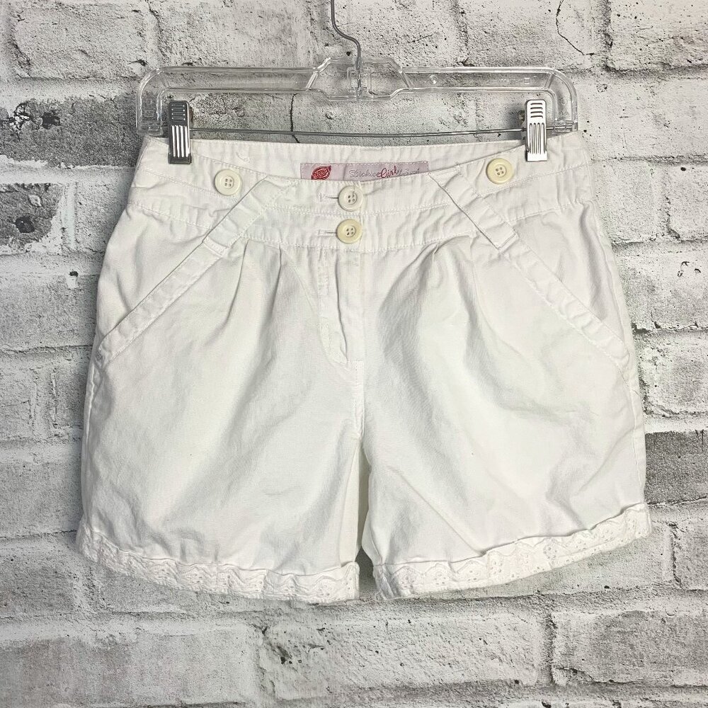 Dickies Vintage Y2K Shorts Pleated Mid Low Rise White Cotton Eyelet Lace Trim